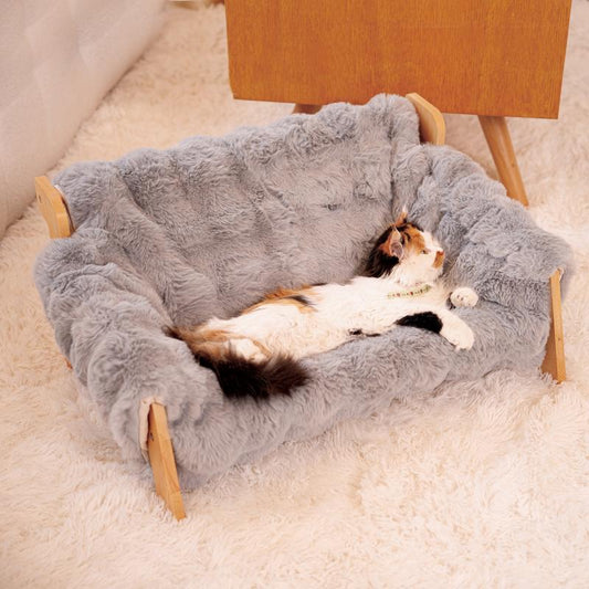 Elevated Pet Couch Bed, Wooden Cat and Small Dog Sofa