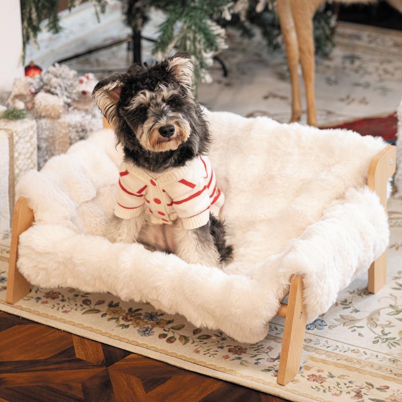 Elevated Pet Couch Bed, Wooden Cat and Small Dog Sofa