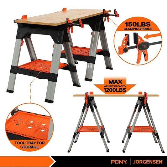2-Pack Clamping Sawhorses, 1200 LBS Load Capacity