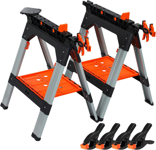 2-Pack Clamping Sawhorses, 1200 LBS Load Capacity