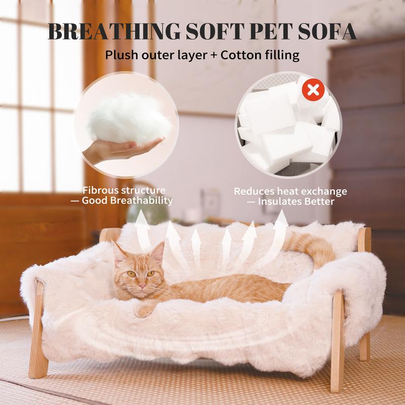 Elevated Pet Couch Bed, Wooden Cat and Small Dog Sofa