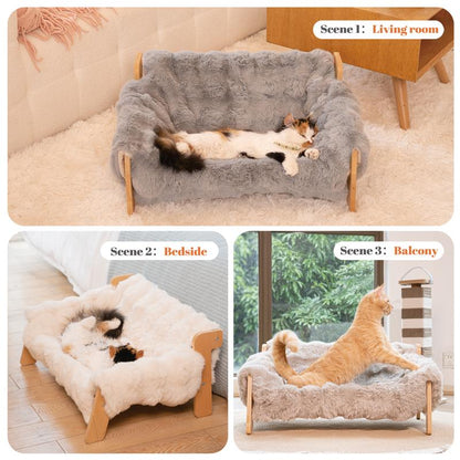 Elevated Pet Couch Bed, Wooden Cat and Small Dog Sofa